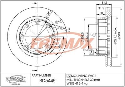 Тормозной диск FREMAX BD-5445 для FORD USA F-350