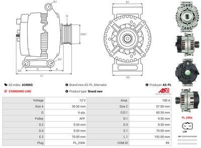 GENERATOR / ALTERNATOR AS-PL A3406S 4