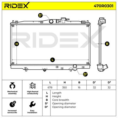 радиатор, охлаждане на двигателя RIDEX 470R0301