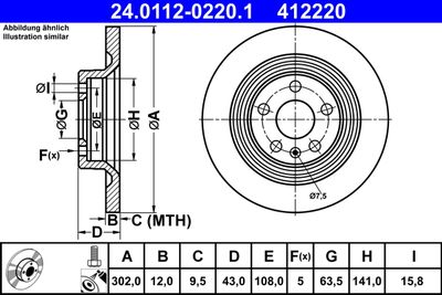 Тормозной диск ATE 24.0112-0220.1 для VOLVO S90