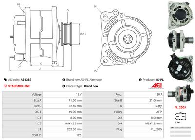 GENERATOR / ALTERNATOR AS-PL A6435S 4