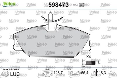 Комплект тормозных колодок, дисковый тормоз VALEO 598473 для RENAULT SAFRANE