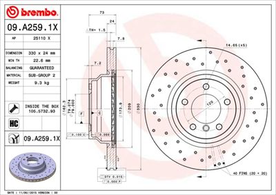 BREMBO 09.A259.1X Тормозные диски  для BMW X1 (Бмв X1)