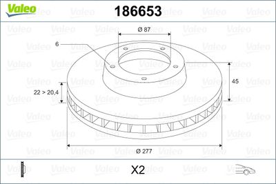 Тормозной диск VALEO 186653 для HYUNDAI GALLOPER