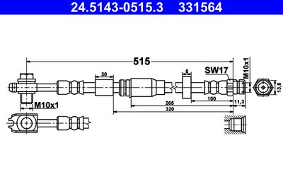 ATE 24.5143-0515.3 Тормозной шланг  для SEAT Mii (Сеат Мии)