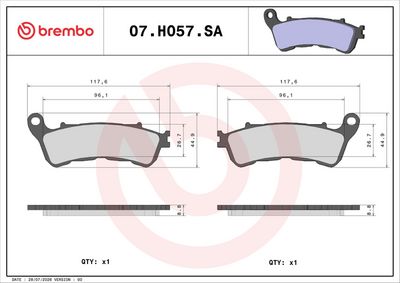 Bromsbeläggssats, skivbroms BREMBO 07HO57SA