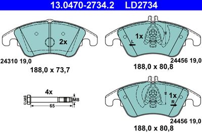 Комплект тормозных колодок, дисковый тормоз ATE 13.0470-2734.2 для MERCEDES-BENZ SLC