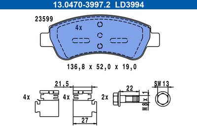 Комплект тормозных колодок, дисковый тормоз 13.0470-3994.2