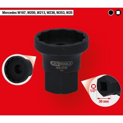 KS Tools 150.1721 Speciální nástrčný ořech na nosné klouby, pro vozidla Mercedes, 30 mm