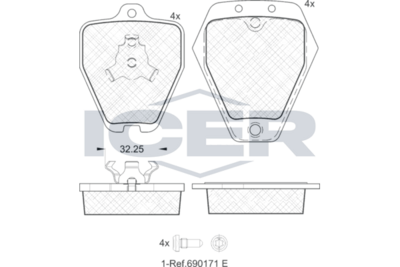 комплект спирачно феродо, дискови спирачки ICER