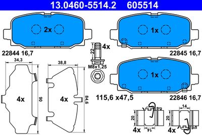 Комплект тормозных колодок, дисковый тормоз ATE 13.0460-5514.2 для JEEP COMPASS