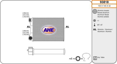 AHE 93818 Радиатор печки  для FIAT IDEA (Фиат Идеа)