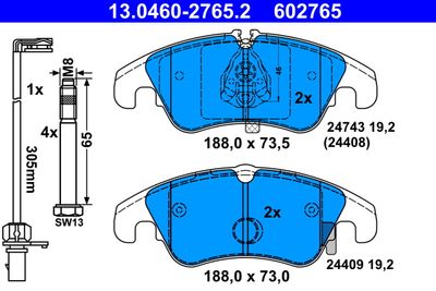 Комплект тормозных колодок, дисковый тормоз 13.0460-2765.2