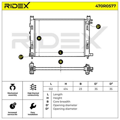 радиатор, охлаждане на двигателя RIDEX 470R0577