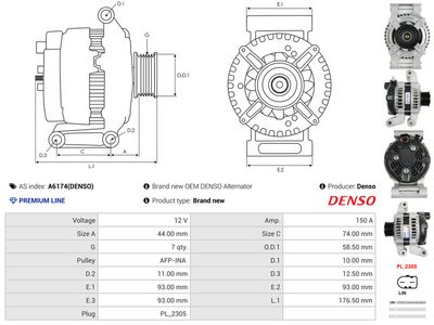 GENERATOR / ALTERNATOR AS-PL A6174DENSO 4