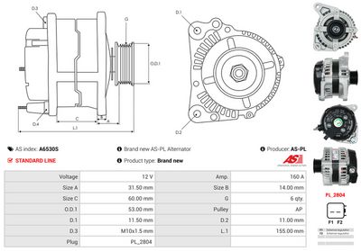 GENERATOR / ALTERNATOR AS-PL A6530S 4