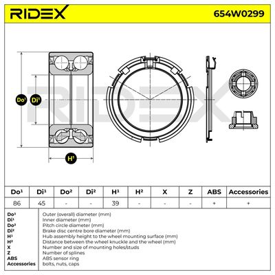 комплект колесен лагер RIDEX 654W0299