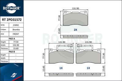 Zestaw klocków hamulcowych, hamulce tarczowe ROTINGER RT 2PD31572
