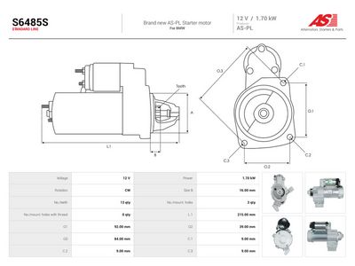 Starter AUTOSTARTER S6485S for BMW