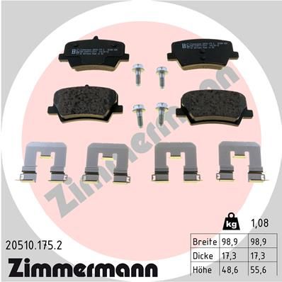 Комплект тормозных колодок, дисковый тормоз ZIMMERMANN 20510.175.2 для VOLVO XC40