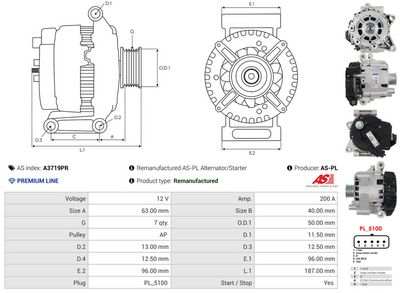 GENERATOR / ALTERNATOR AS-PL A3719PR 4