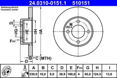 Тормозной диск ATE 24.0310-0151.1 для VW DERBY