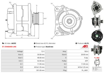 GENERATOR / ALTERNATOR AS-PL A6252 4
