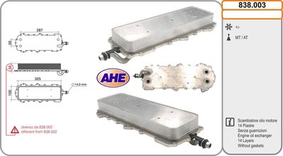 масляный радиатор, двигательное масло AHE 838.003 для JAGUAR XK
