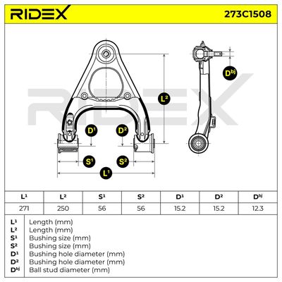 носач, окачване на колелата RIDEX 273C1508