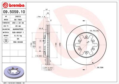 Тормозной диск BREMBO 09.5059.10 для NISSAN NAVARA