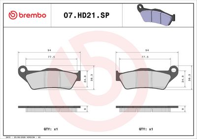 Komplet kočnih obloga, disk kočnica BREMBO 07HD21SP