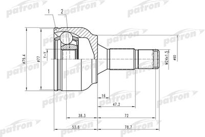 Шарнирный комплект, приводной вал PATRON PCV1456 для PEUGEOT 207