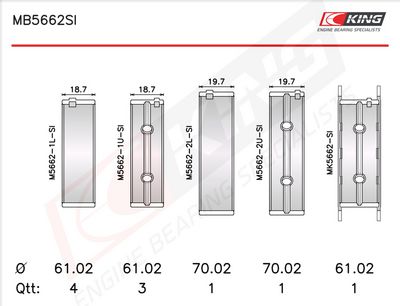 Комплект черупки на лагера на коляновия вал KING MB5662SI0.75