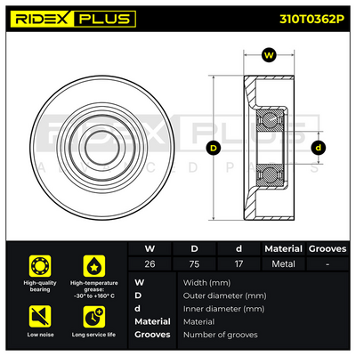 обтящна ролка, пистов ремък RIDEX 310T0362P