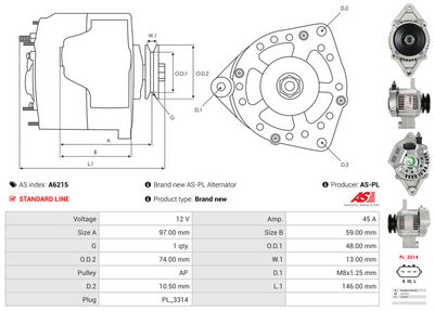 GENERATOR / ALTERNATOR AS-PL A6215 5