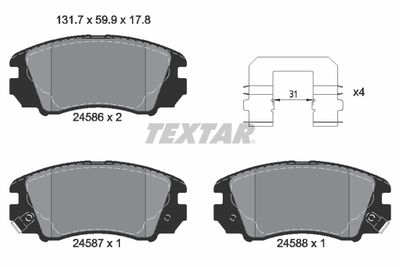 Комплект тормозных колодок, дисковый тормоз TEXTAR 2458601 для KIA MAGENTIS