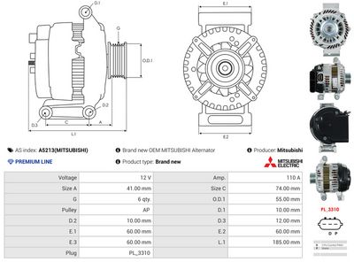 GENERATOR / ALTERNATOR AS-PL A5213MITSUBISHI 4