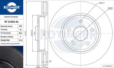 спирачен диск ROTINGER RT 21301-GL