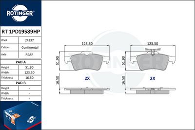 Zestaw klocków hamulcowych, hamulce tarczowe ROTINGER RT1PD19589HP