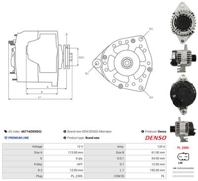 GENERATOR / ALTERNATOR AS-PL A6714DENSO 4