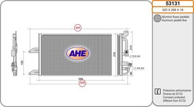 Конденсатор, кондиционер AHE 53131 для LANCIA Y