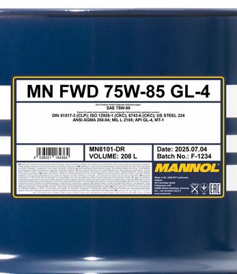 Växellådsolja MANNOL FWD 75W-85 GL-4 208L MN8101-DR
