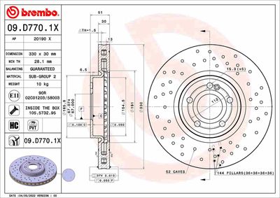 Тормозной диск BREMBO 09.D770.1X для MERCEDES-BENZ GLA