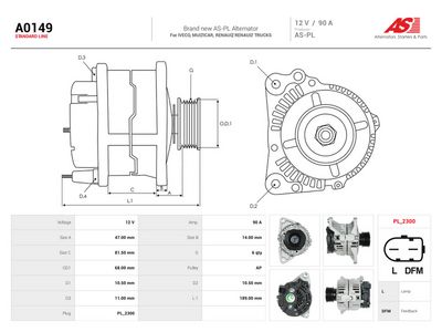 Generator AS-PL A0149 för IVECO, FIAT, RENAULT