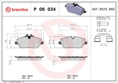 Brake Pad Set, disc brake P 06 034