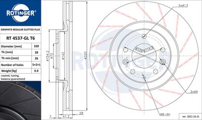 Тормозной диск ROTINGER RT 4537-GL T6 для MAZDA CX-9