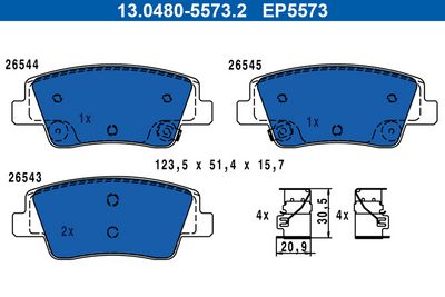 комплект спирачно феродо, дискови спирачки ATE 13.0480-5573.2