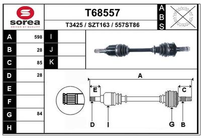 EAI T68557 Полуось в сборе  для SUZUKI SX4 (EY, GY) 2.0 DDiS (RW 420D)