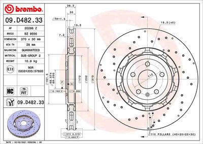 Тормозной диск BREMBO 09.D482.33 для AUDI Q8