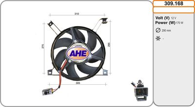 Вентилятор, охлаждение двигателя AHE 309.168 для FIAT BARCHETTA